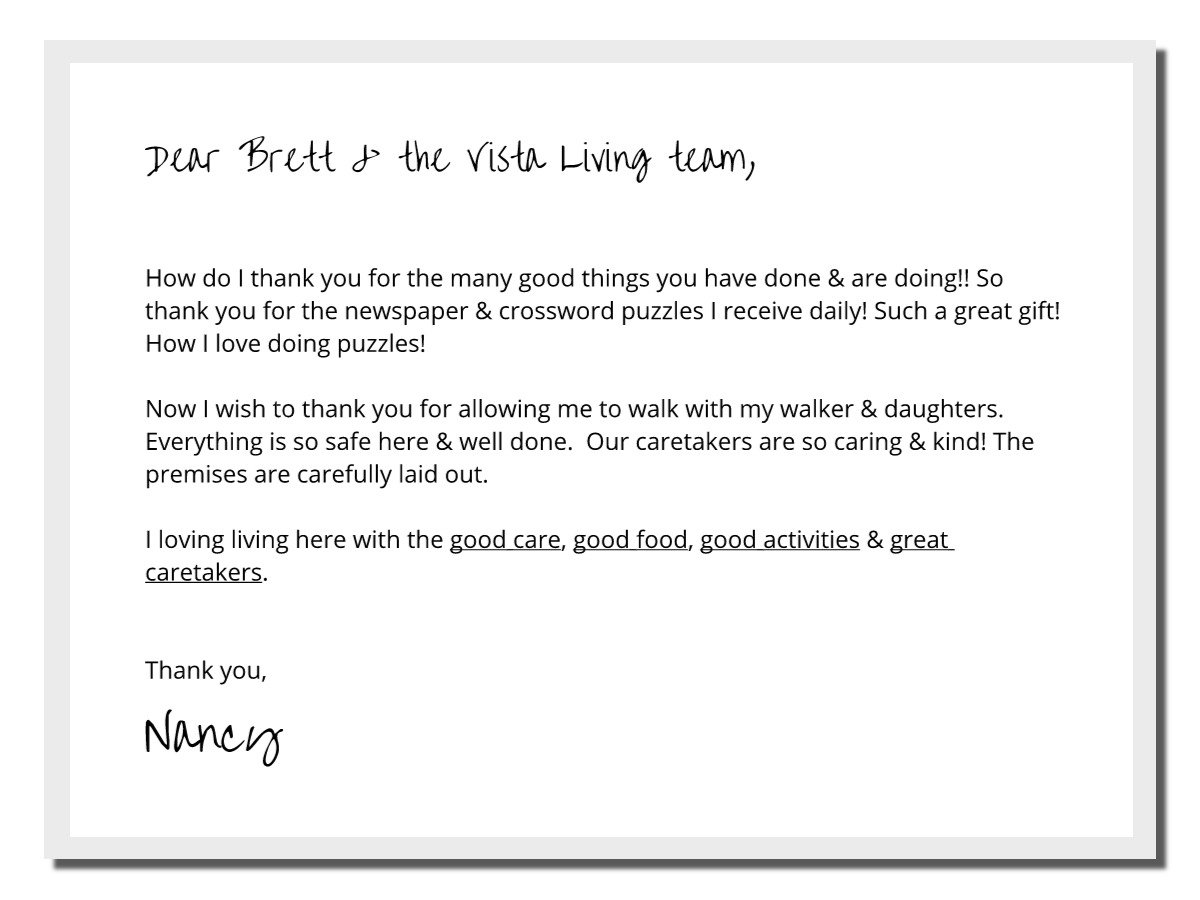 Vista Living Assisted Living Testimonial