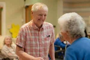 Elderly residents having fun in the senior living community